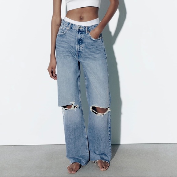 Zara Blue High waisted Wide Leg Jeans Size 8 - Picture 5 of 12